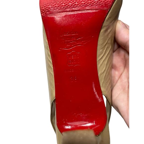 Christian Louboutin Nude Patent Leather Peep Toe Slingback Heels   Size: 38.5 - Picture 8 of 9